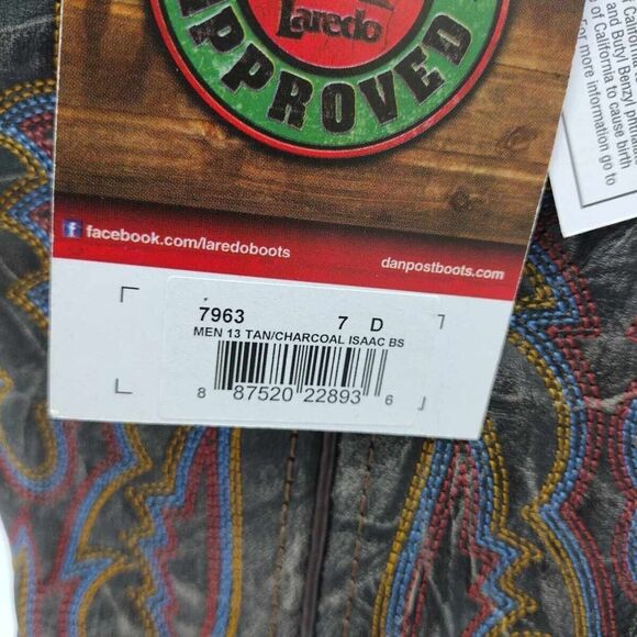 Laredo Mens 7 D Boot Western Boots Brown Blue, Brand New With Tags And Box - Picture 9 of 10